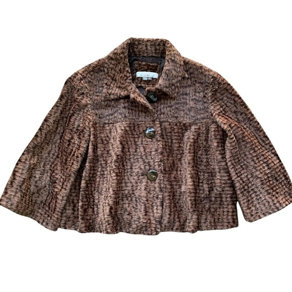 Kelly & Diane Cropped Faux Fur Animal Print Buttoned Jacket Brown Tan Size 8 - Picture 1 of 6